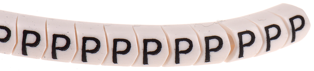 HellermannTyton Helagrip Slide On Cable Markers, Black on White, Pre-printed "P", 2 → 5mm Cable, 901-10444