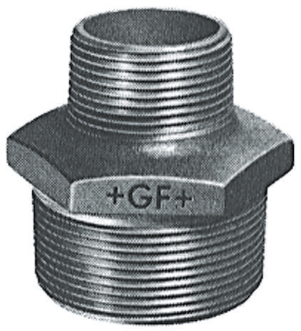 Georg Fischer Black Malleable Iron Fitting Reducer Hexagon Nipple, Male BSPT 1/2in to Male BSPT 1/4in