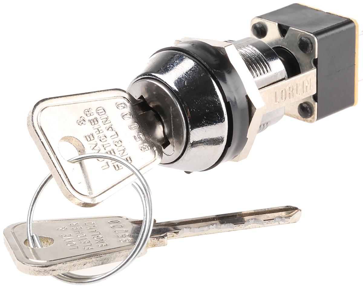 Lorlin Key Switch, DPDT, 4 A @ 250 V ac 2-Way Flat-Key