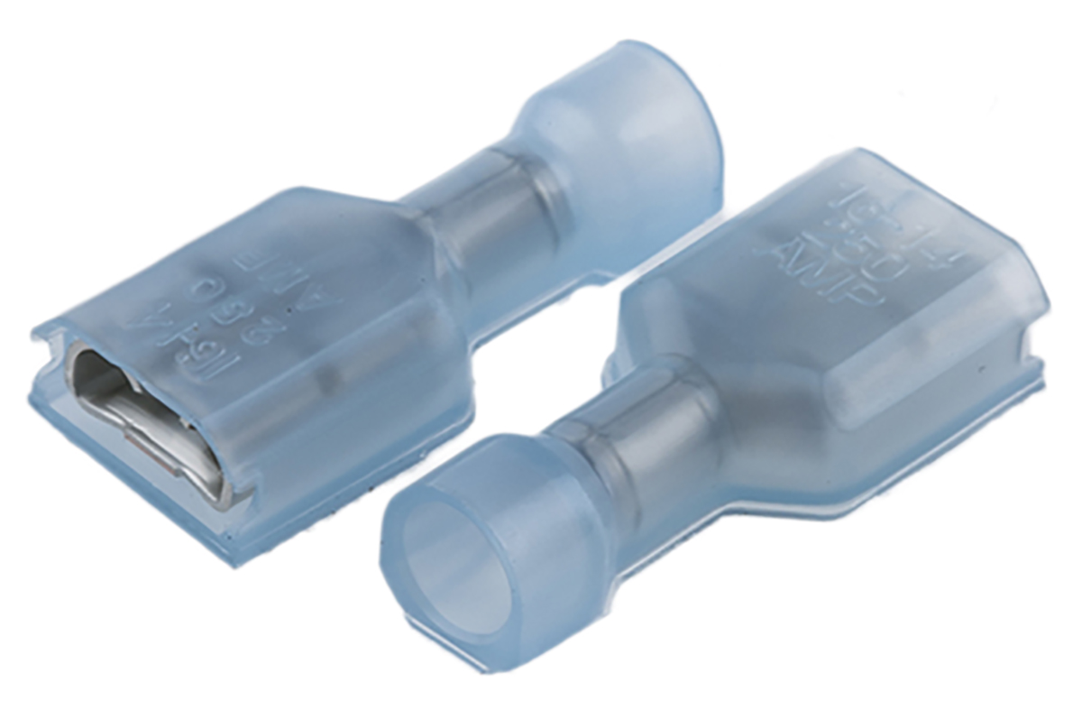 TE Connectivity Ultra-Fast .250 Blue Insulated Female Spade Connector, Receptacle, 6.35 x 0.81mm Tab Size, 1.3mm² to