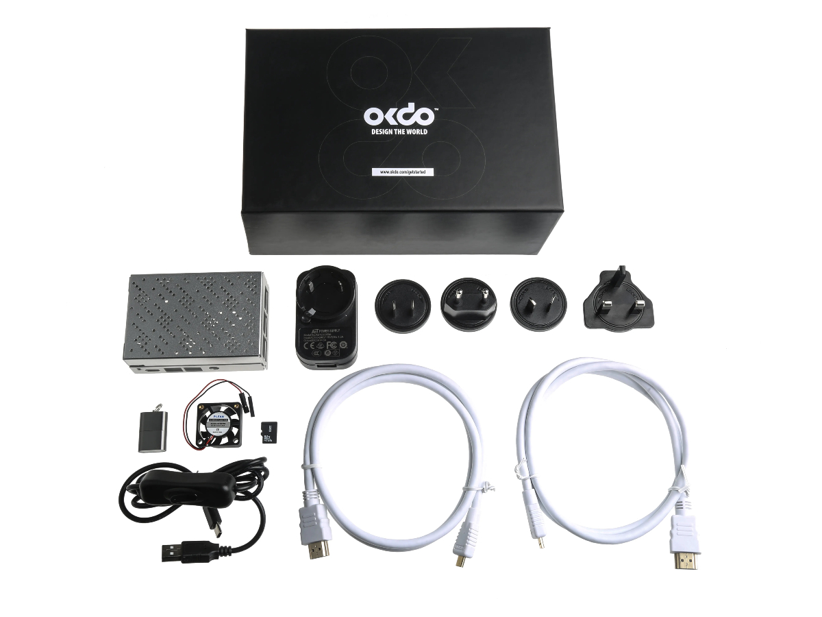 OKdo Raspberry Pi 4 Model B Starter Kit (without SBC), NOOBS 3.1.1, Case with Fan, Cables, Heat Sinks