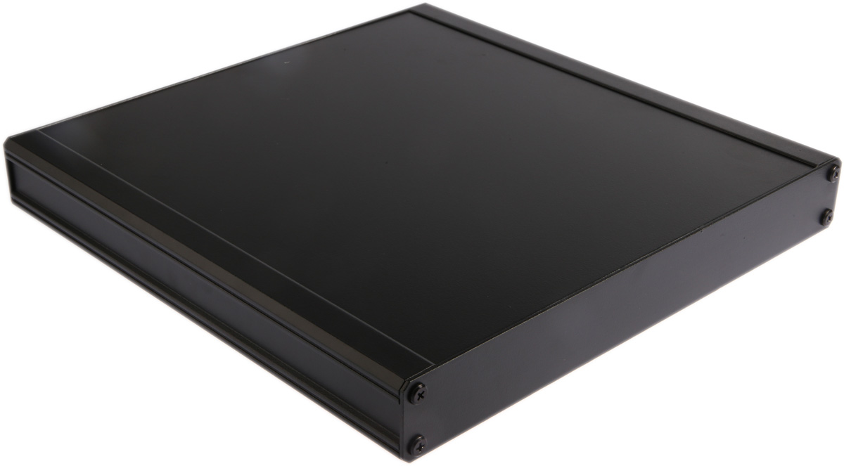 RS PRO Black Extruded Aluminium Heat Sink Case, IP40, Black Lid, 300 x 300 x 41mm