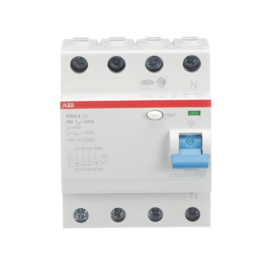 ABB F200 RCCB, 63A, 4 Pole, 30mA, Type A, 230/400V ac