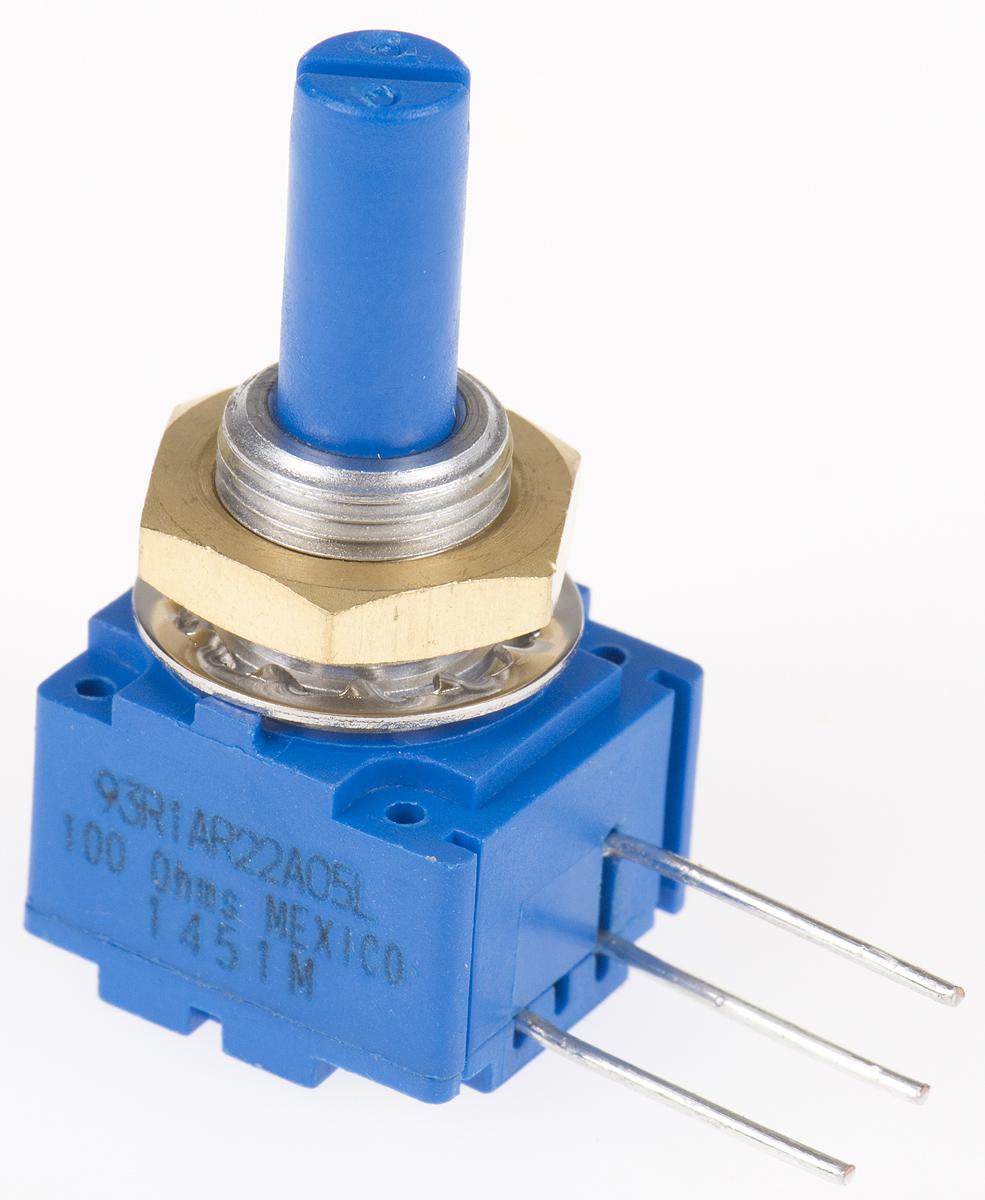 Bourns 93 100Ω Rotary Potentiometer 1-Gang, Panel Mount (Through Hole), 93R1A-R22-A05L