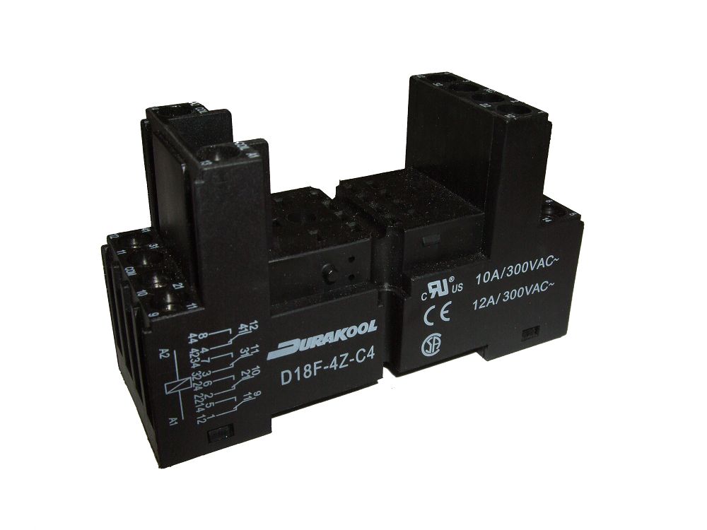 Durakool D14F 12 Pin 300V ac DIN Rail Relay Socket, for use with DX4, DXN Relays