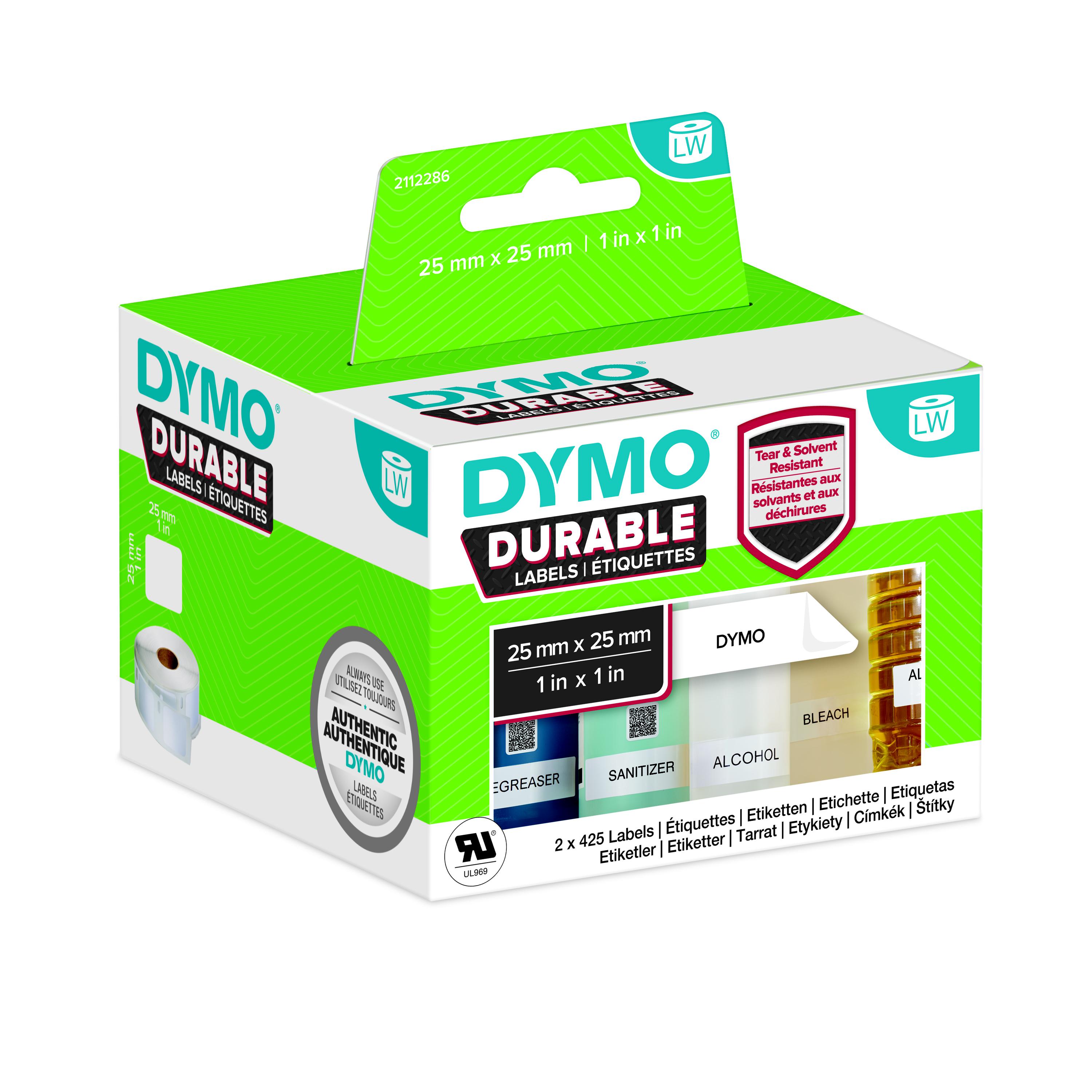 Dymo White Black Print Label Roll, 25mm Width, 25mm Height, 1700Per Roll Qty