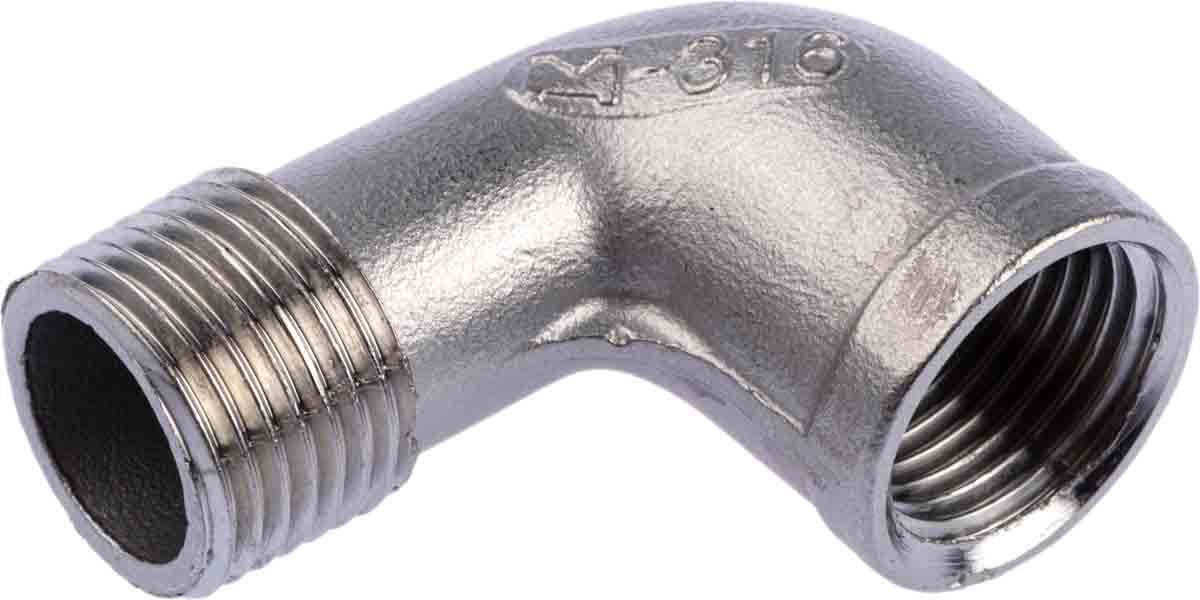 RS PRO Stainless Steel Pipe Fitting, 90° Circular Elbow, Female R 1/2in x Male R 1/2in