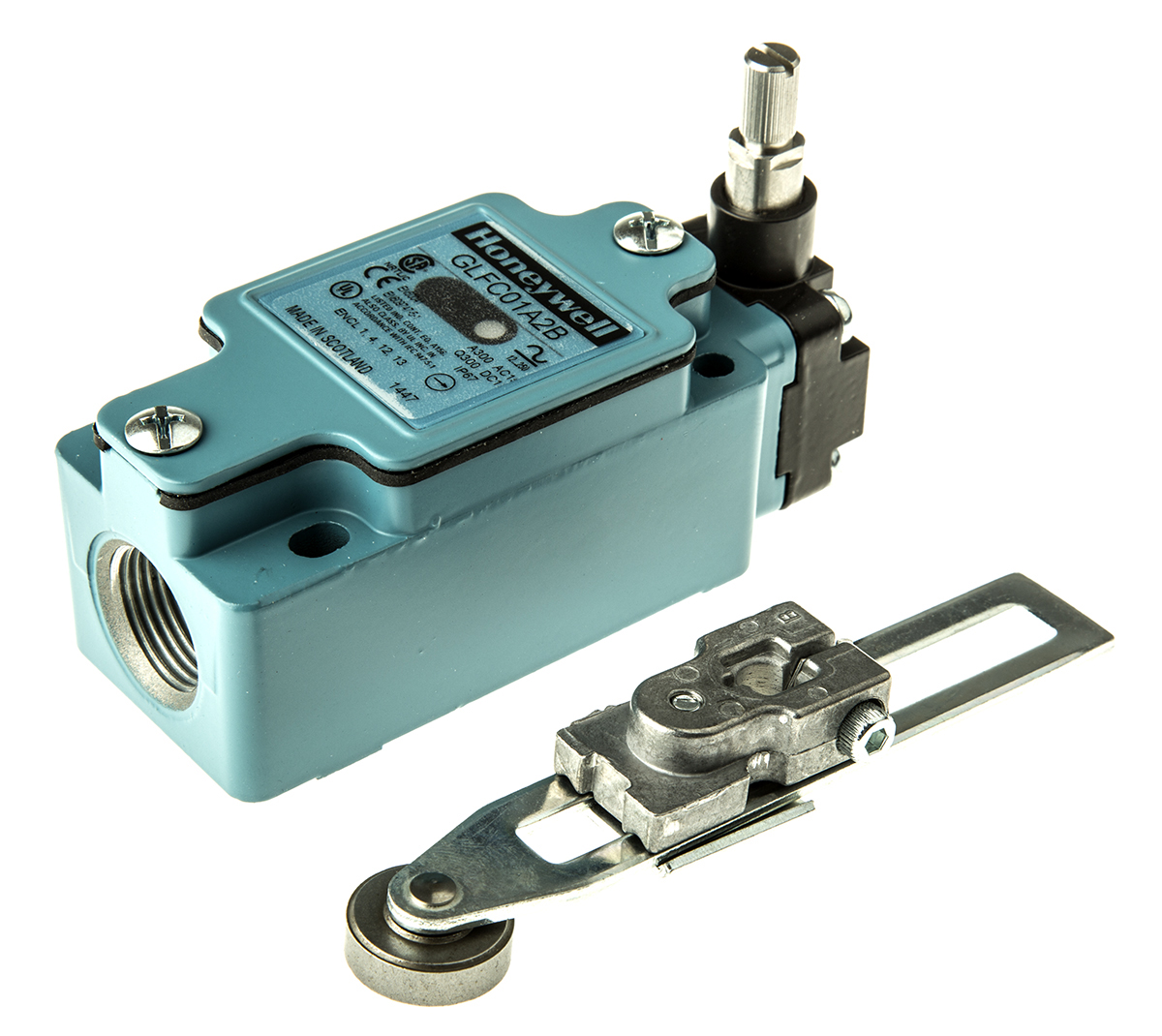 Honeywell GLF Series Adjustable Roller Lever Limit Switch, NO/NC, IP67, SPDT, Die Cast Zinc Housing, 250V ac Max, 10A