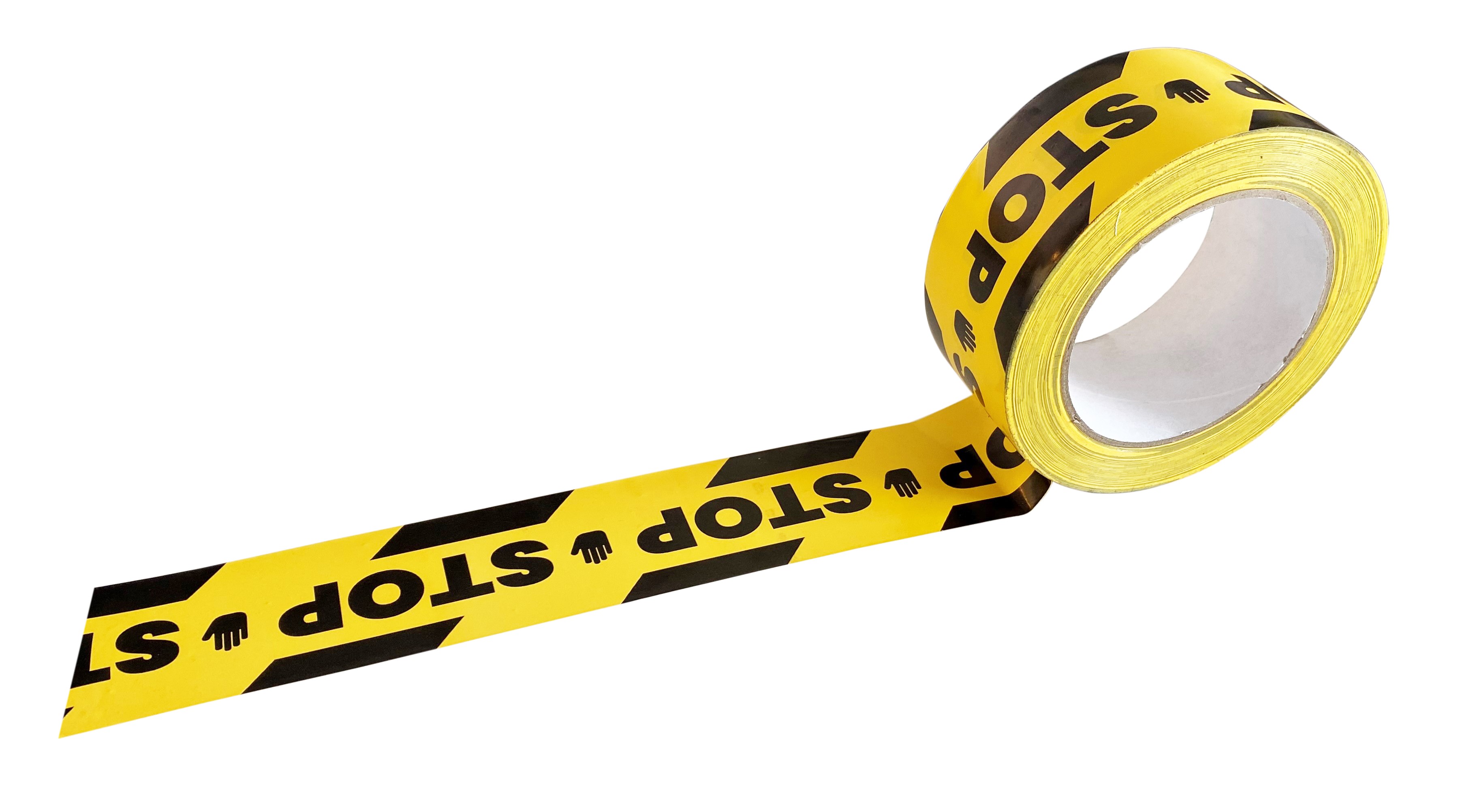 RS PRO Black/Yellow PVC 33mm Hazard Tape, 0.15mm Thickness "Stop"