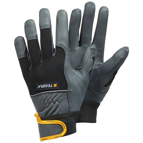 Tegera Pro 9105 Black, Grey, Yellow Unlined Synthetic Leather Work Gloves, Size 13