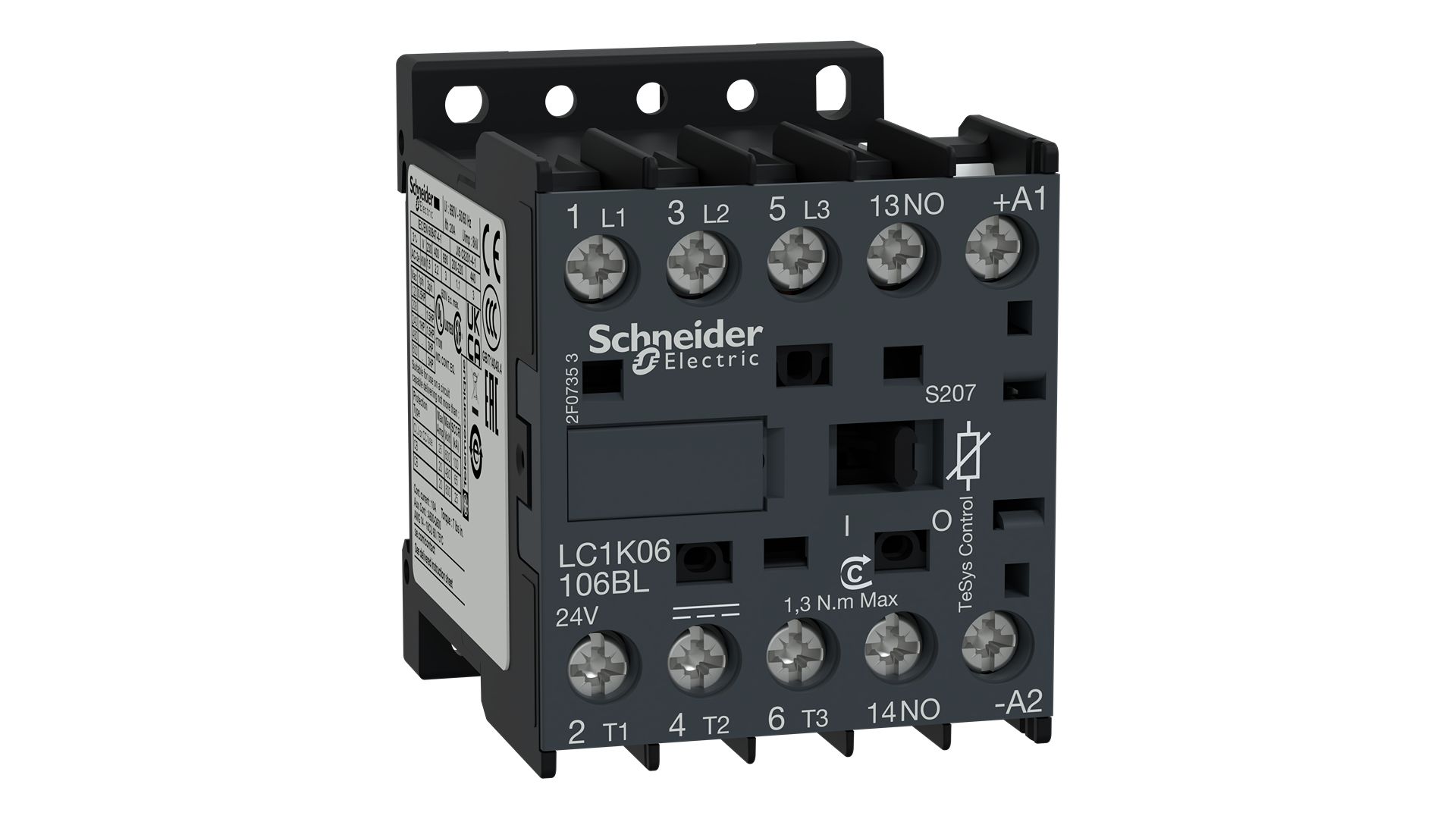 Schneider Electric LC1K Contactor, 24 V dc Coil, 3-Pole, 6 A, 3 kW 24 V, 3 NO, 690V