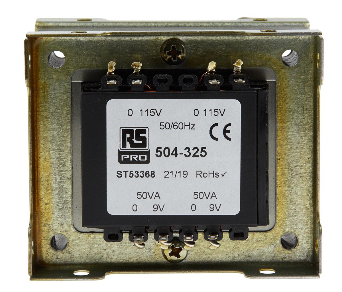 RS PRO 100VA 2 Output Chassis Mounting Transformer, 9V ac, IEC 61558-2-6