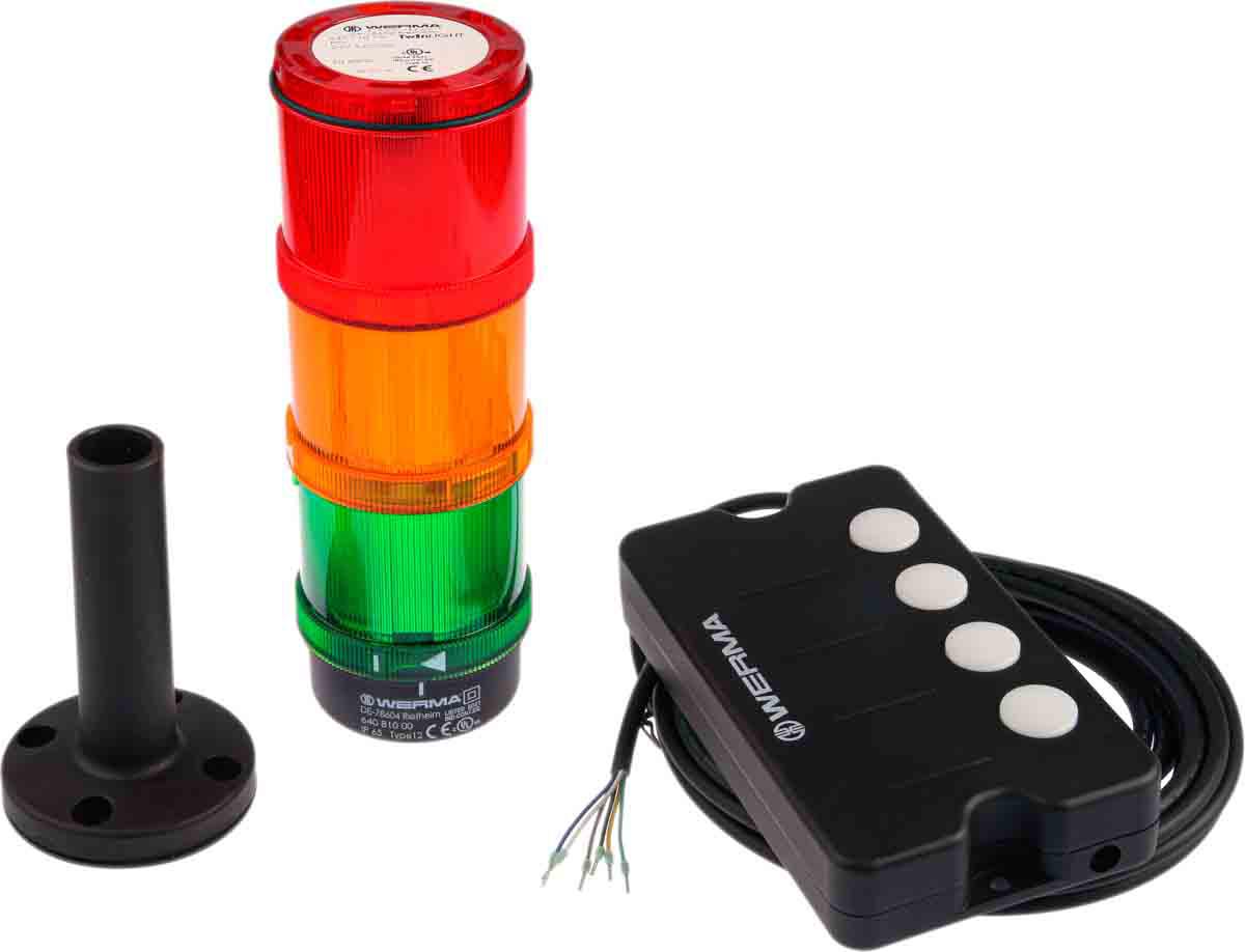 Werma KombiSIGN 72 Series Green, Red, Yellow Andon Light Kit, 3 Lights, 24 V dc, 90 → 250 V ac, Base Mount