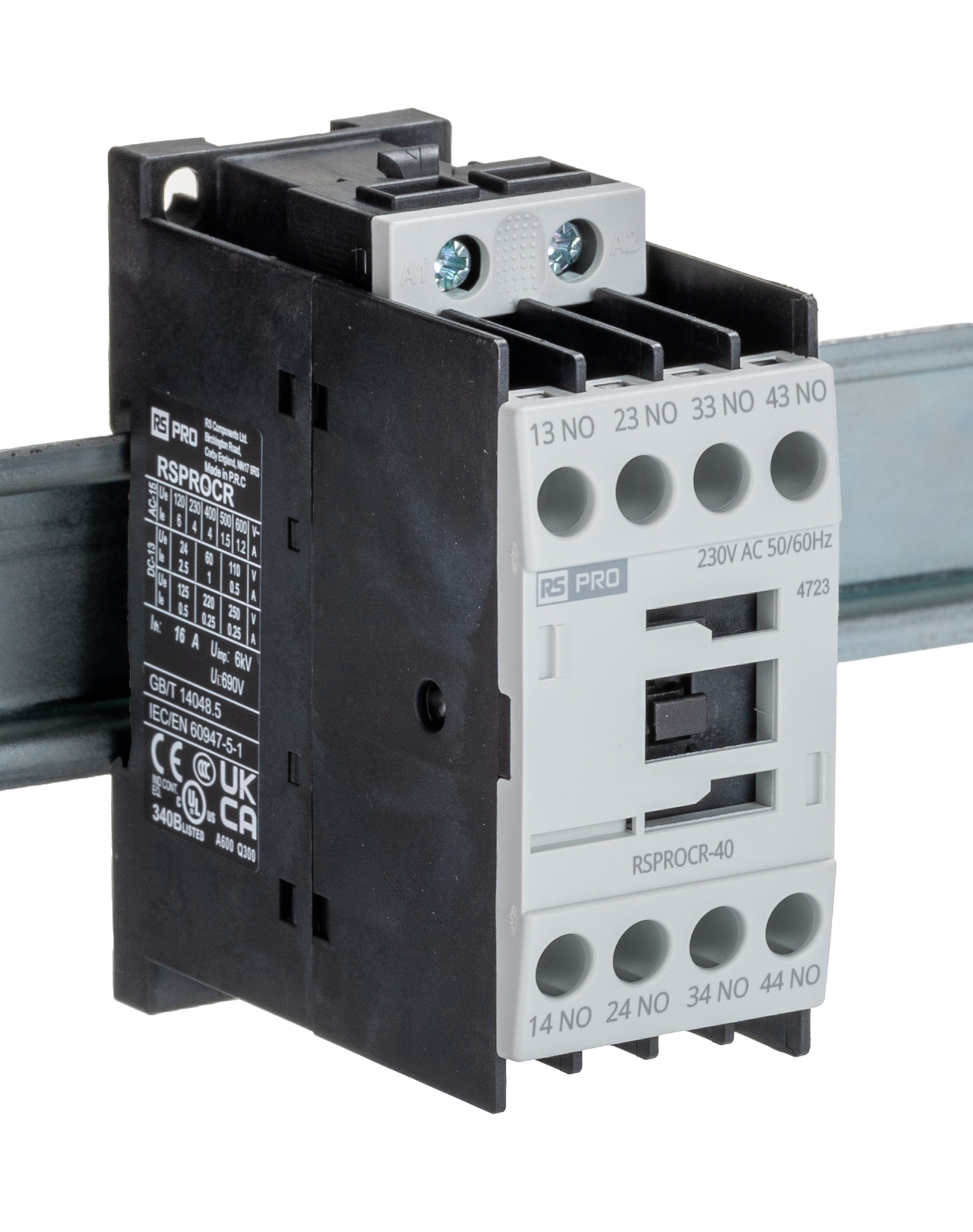 RS PRO Contactor, 230 V ac Coil, 1-Pole, 4 A 24 V, 4 NO, 500V