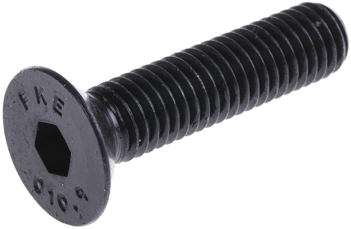 RS PRO Black, Self-Colour Steel Hex Socket Countersunk Screw, DIN 7991, M12 x 30mm