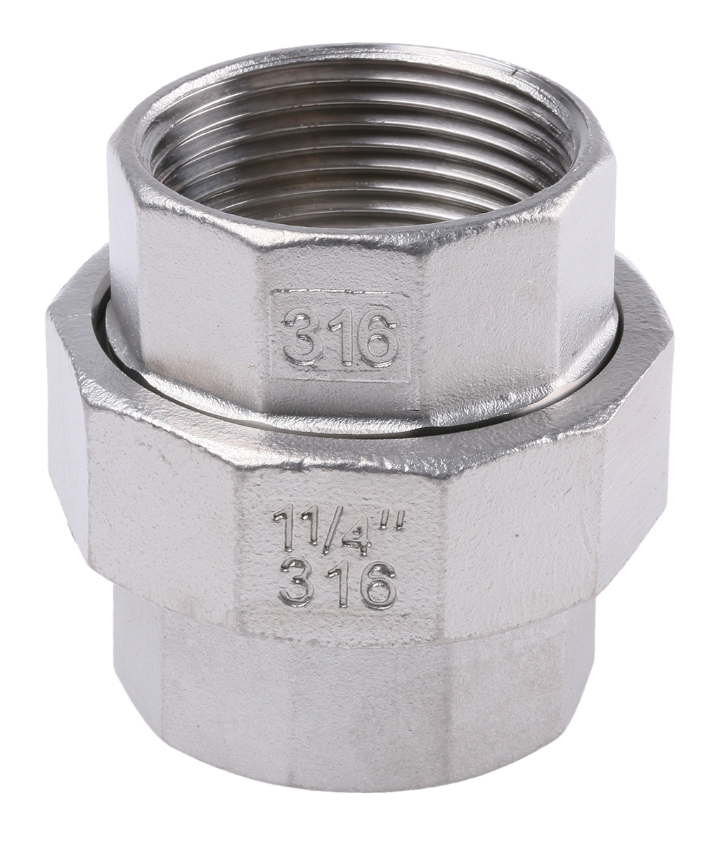 RS PRO Stainless Steel Pipe Fitting, Straight Decagon Union, Female G 1-1/4in x Female G 1-1/4in
