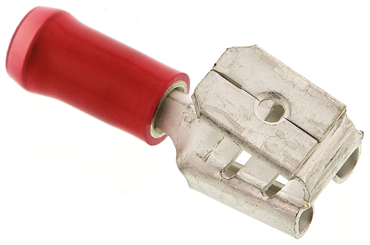TE Connectivity PIDG FASTON .250 Red Insulated Female Spade Connector, Piggyback Terminal, 6.35 x 0.81mm Tab Size,