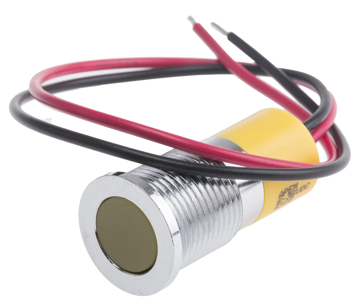 RS PRO Yellow Panel Mount Indicator, 6 → 36V dc, 14mm Mounting Hole Size, Lead Wires Termination, IP67