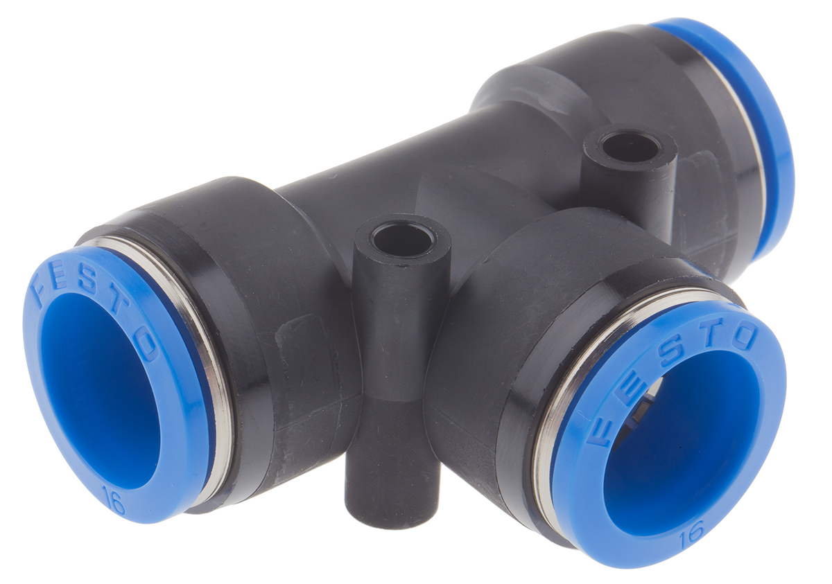 Festo QST Series Tee Tube-to-Tube Adaptor Push In 16 mm, Push In 16 mm to Push In 16 mm, Tube-to-Tube Connection Style,
