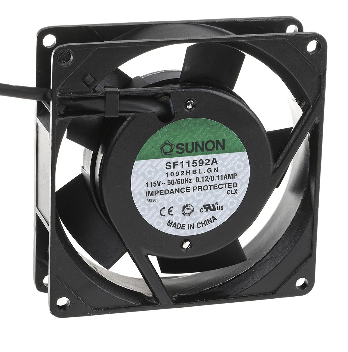 Sunon SF Series Axial Fan, 115 V ac, AC Operation, 63m³/h, 12W, 110mA Max, 92 x 92 x 25mm