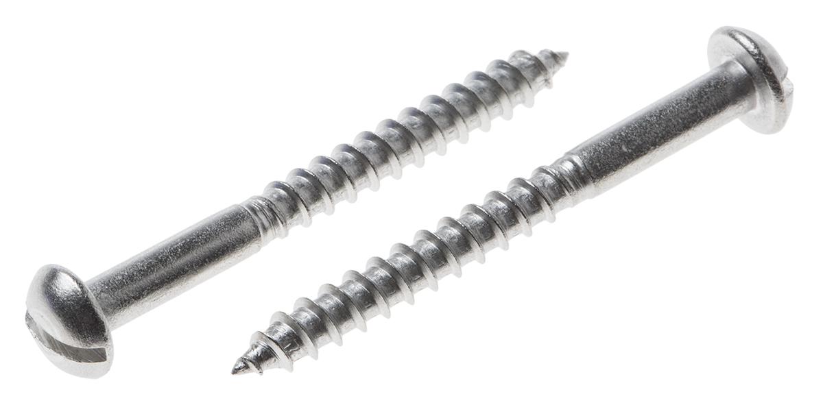 RS PRO Slot Round Stainless Steel Wood Screw, A2 304, 4mm Thread, 40mm Length