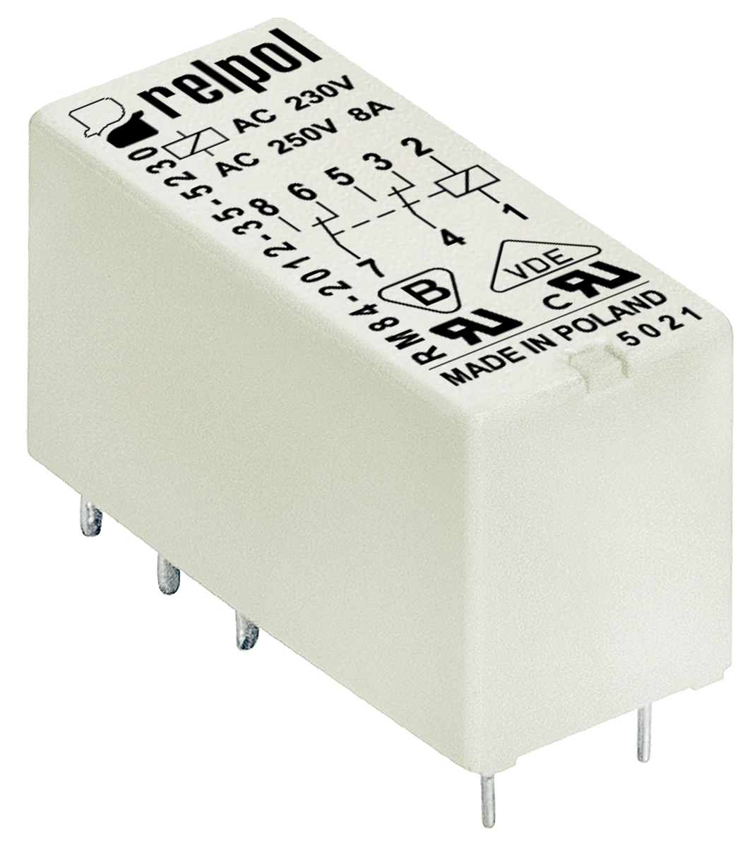 Relpol PCB Mount Power Relay, 48V dc Coil, 8A Switching Current, DPDT