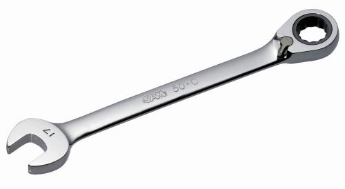 SAM Combination Ratchet Spanner, 9mm, 23/64in, Metric, Height Safe, Double Ended, 149.4 mm Overall
