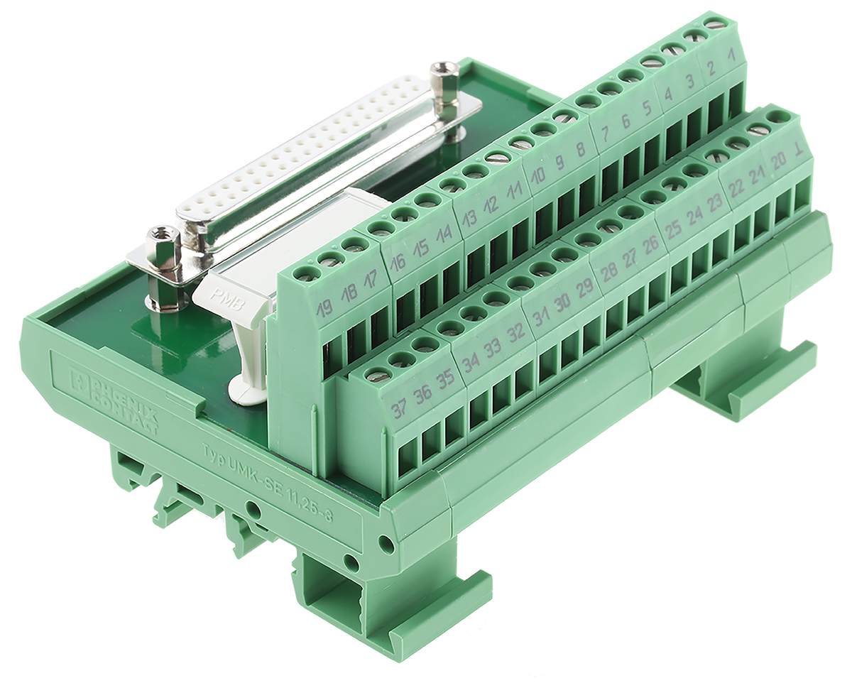 Phoenix Contact FLKM-D37 SUB/B Series 37-Contact Female Interface Module, D-sub Connector, DIN Rail Mount, 2.5A