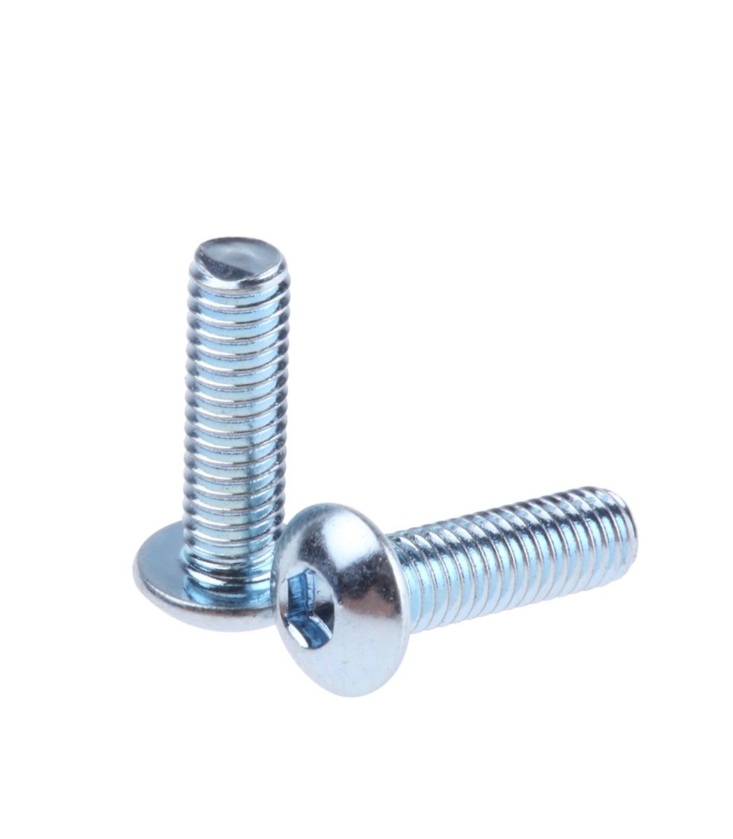 RS PRO Bright Zinc Plated Steel Hex Socket Button Screw, ISO 7380, M3 x 10mm