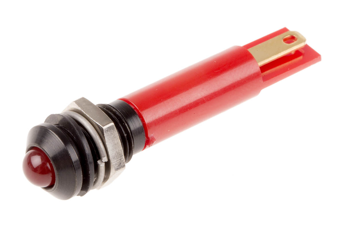RS PRO Red Panel Mount Indicator, 110V ac, 8mm Mounting Hole Size, Solder Tab Termination