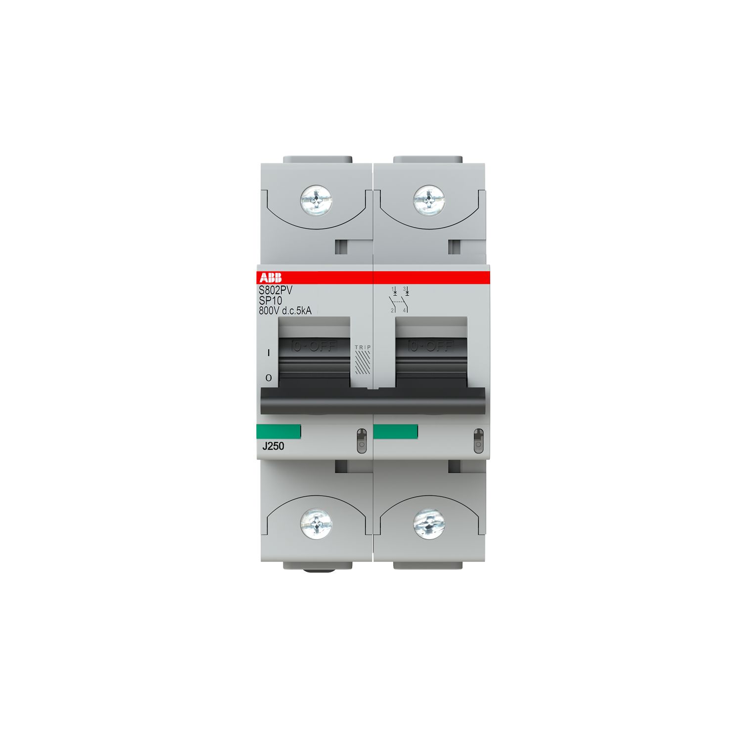 ABB S800PV MCB, 2P, 10A Curve B, 800V DC, 5 kA Breaking Capacity