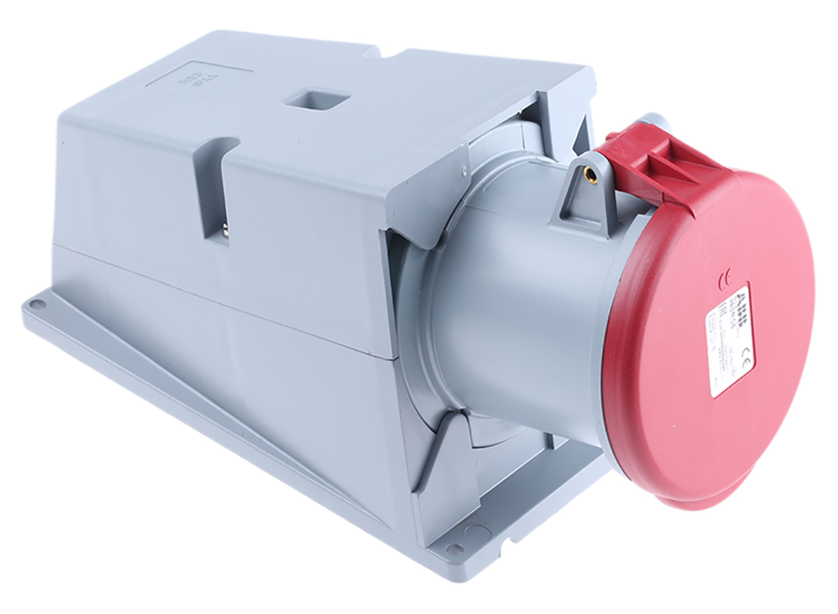 Amphenol Industrial, Tough & Safe IP44 Red Wall Mount 3P + N + E Right Angle Industrial Power Socket, Rated At 63A, 415