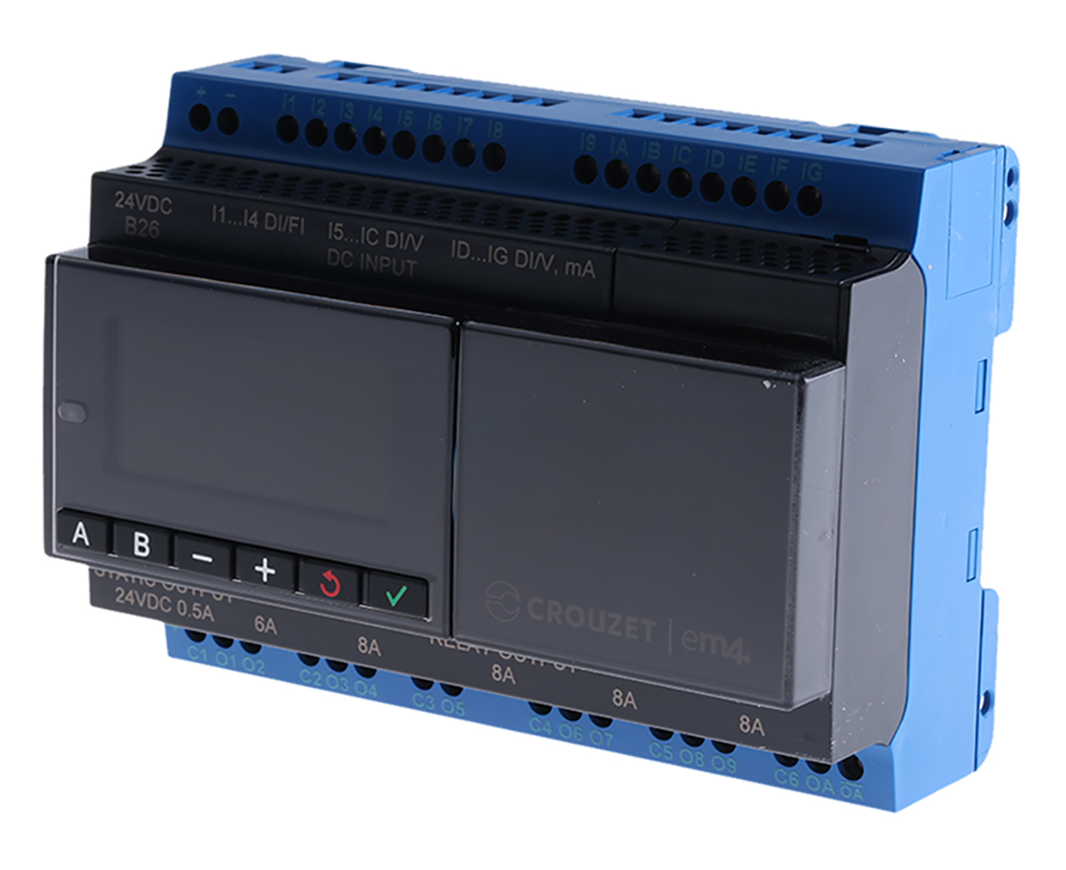 Crouzet em4 Local Series PLC CPU Starter Kit for Use with em4 Series, Relay, Static Output, 16-Input, Analogue, Digital