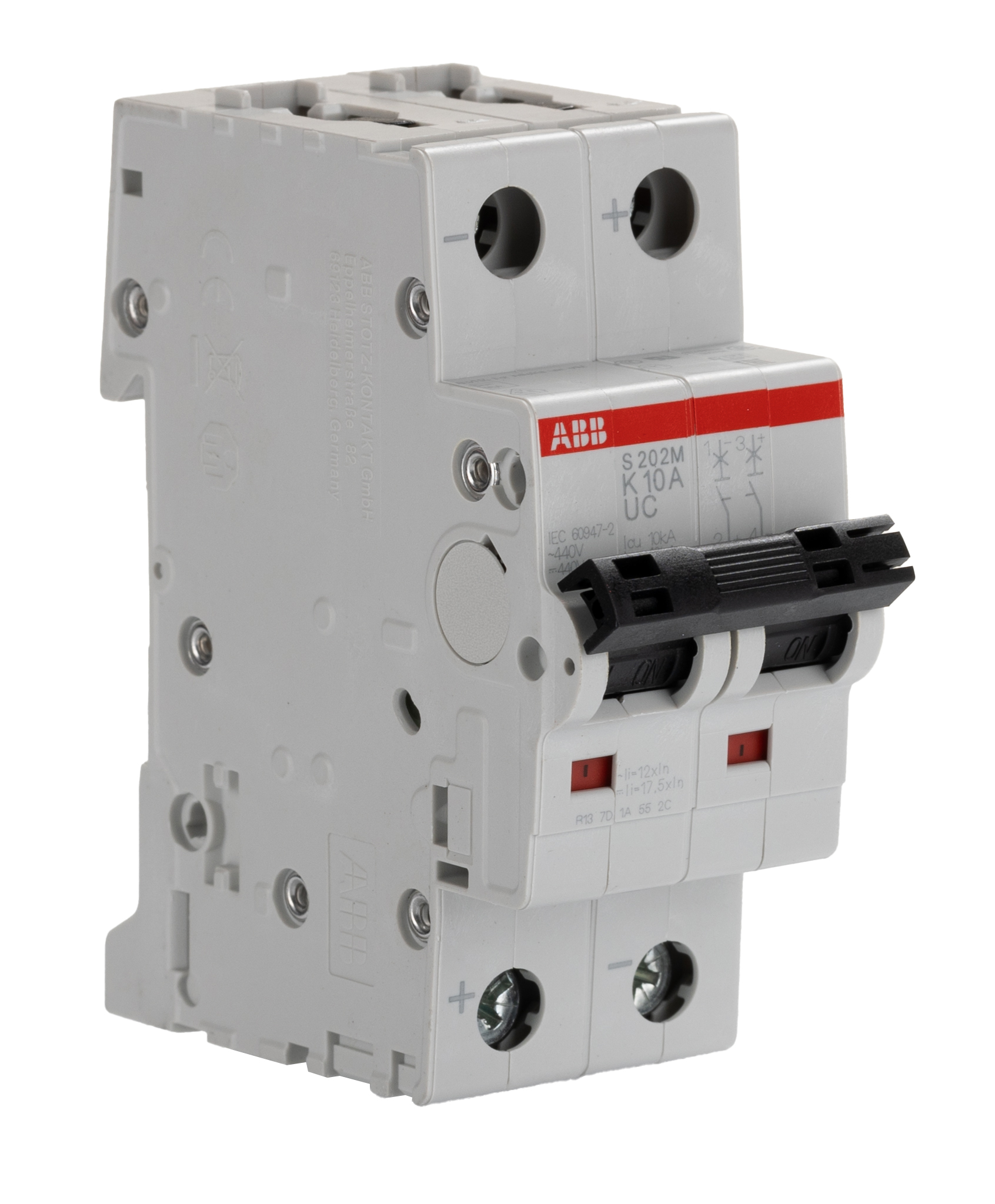 ABB System Pro M Compact S200MUC MCB, 2P, 10A Curve K, 440V AC, 440V DC, 25 kA Breaking Capacity