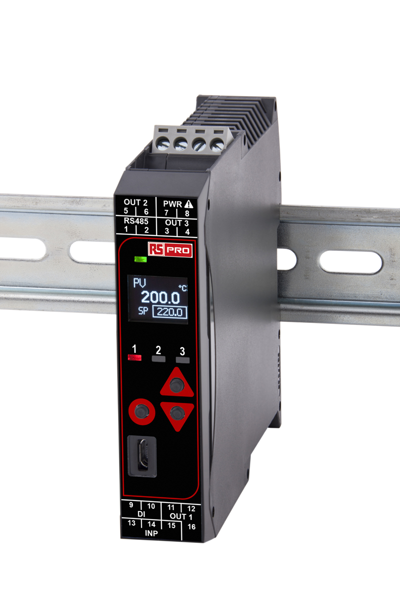 RS PRO DIN Rail PID Temperature Controller, 22.5 x 110mm 1 Input, 2 Output Relay, Relay-CO, 100 → 240 V ac