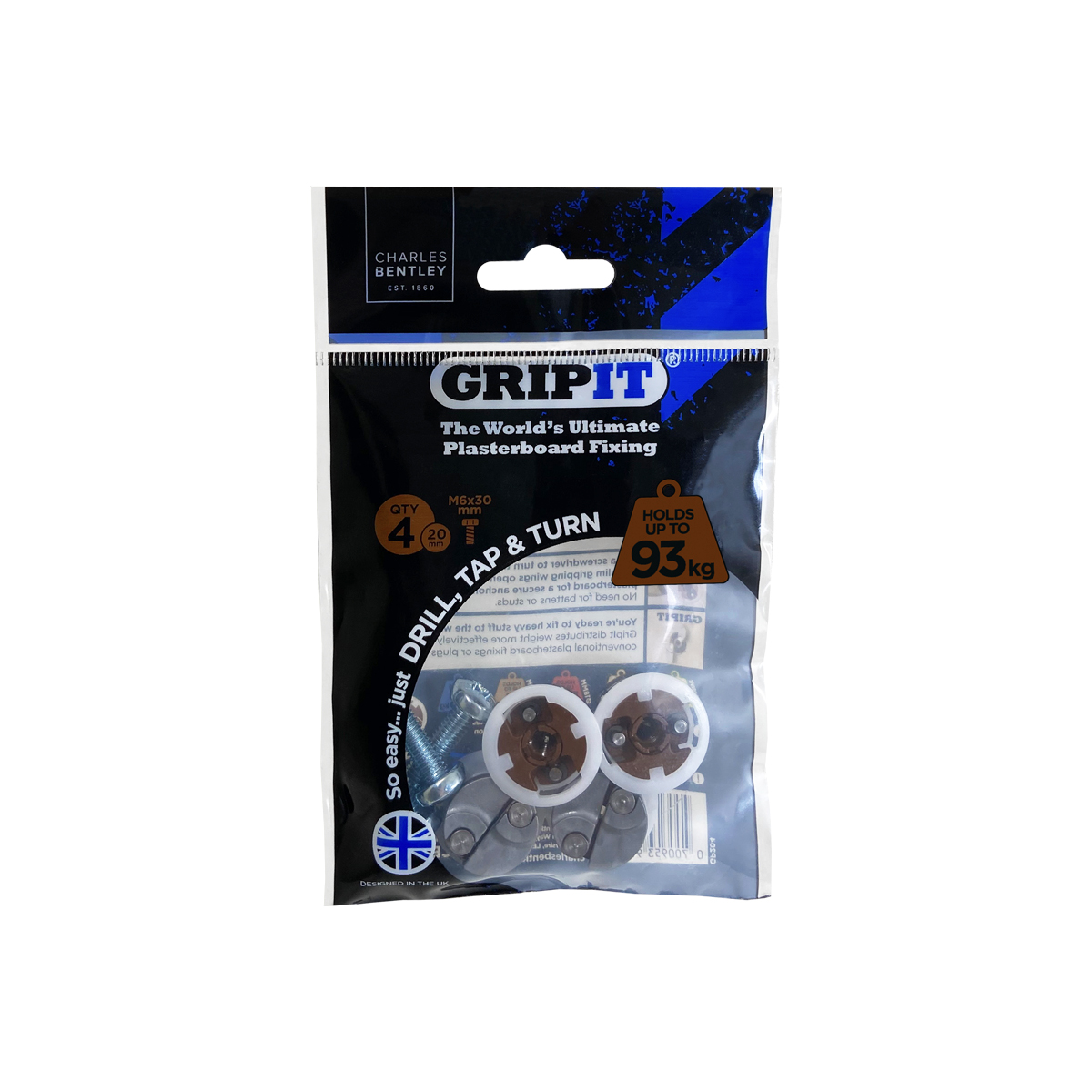 Gripit Brown Plastic, Steel Plasterboard Fixings, 20mm fixing hole diameter