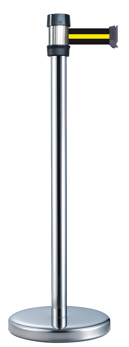 RS PRO Silver Steel Retractable Barrier, 2m, Yellow/Black Tape