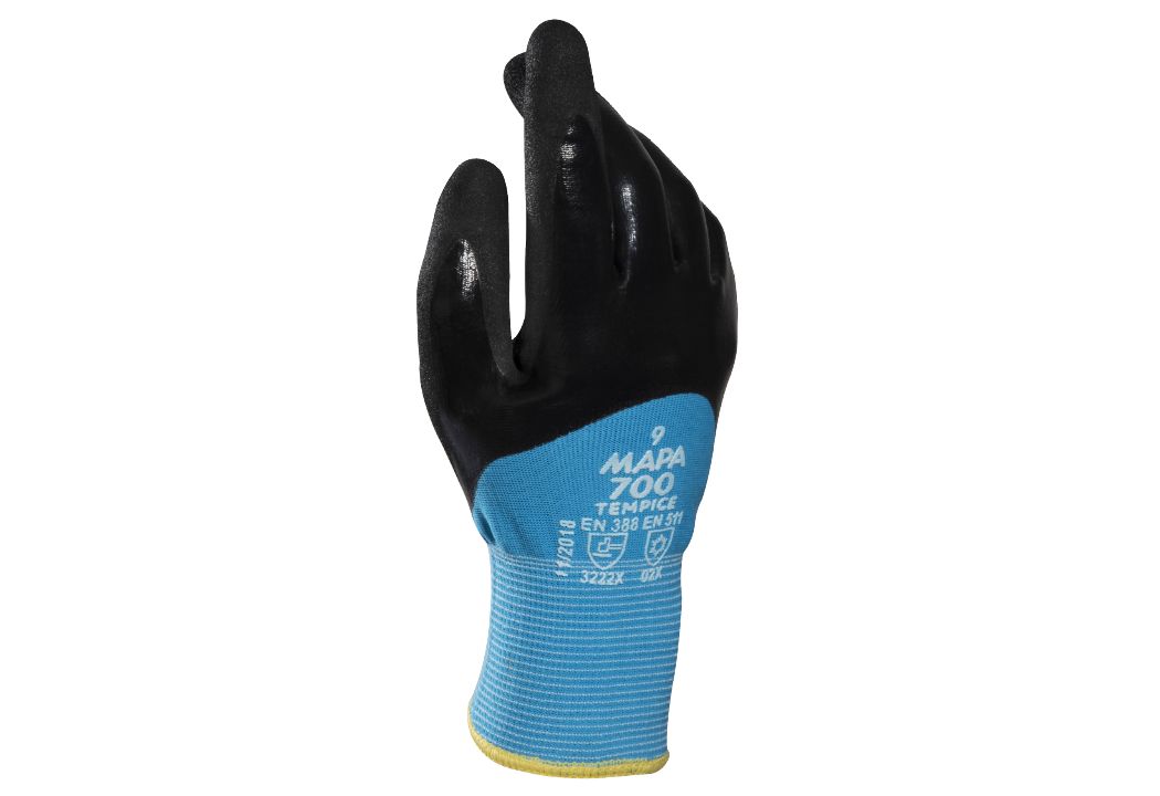 Mapa Black, Blue Nitrile Work Gloves, Size 7