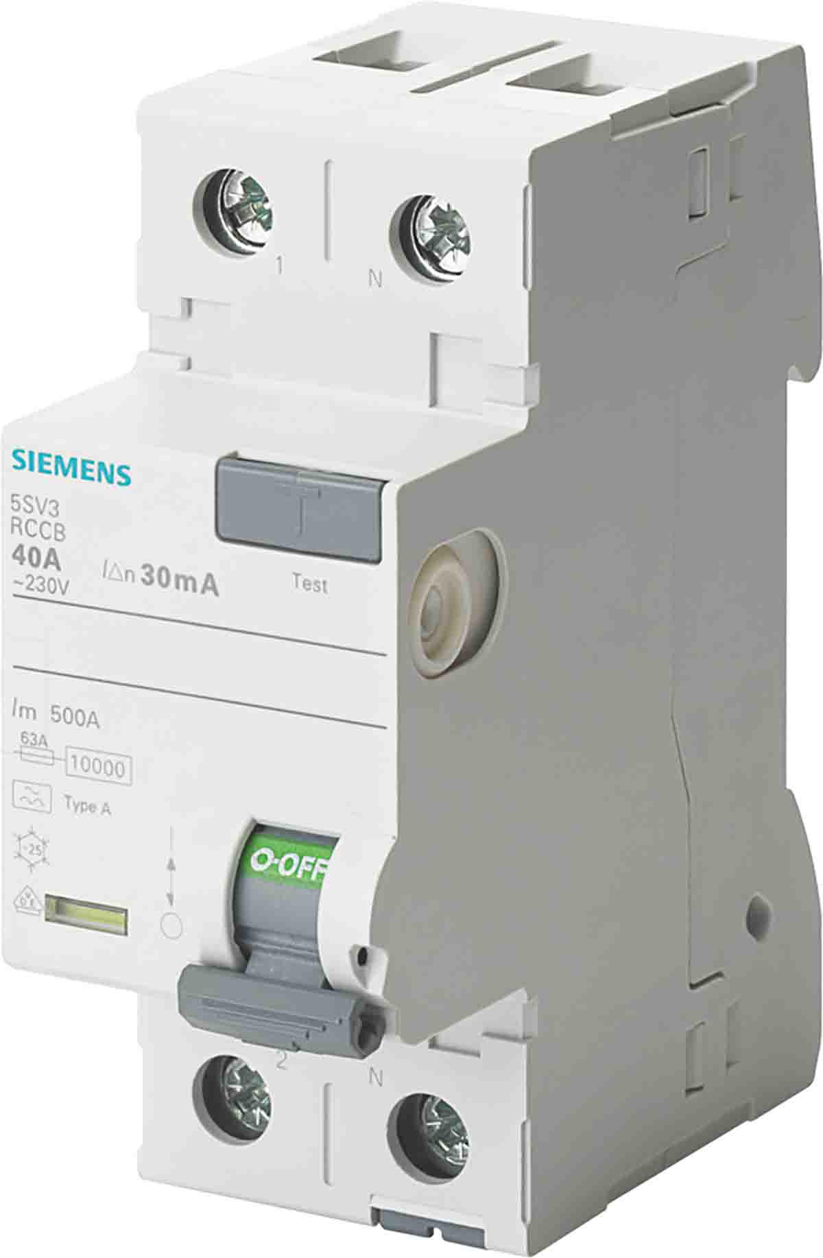 Siemens 5SV3 RCCB, 40A, 2 Pole, 30mA, Type F, 230V ac