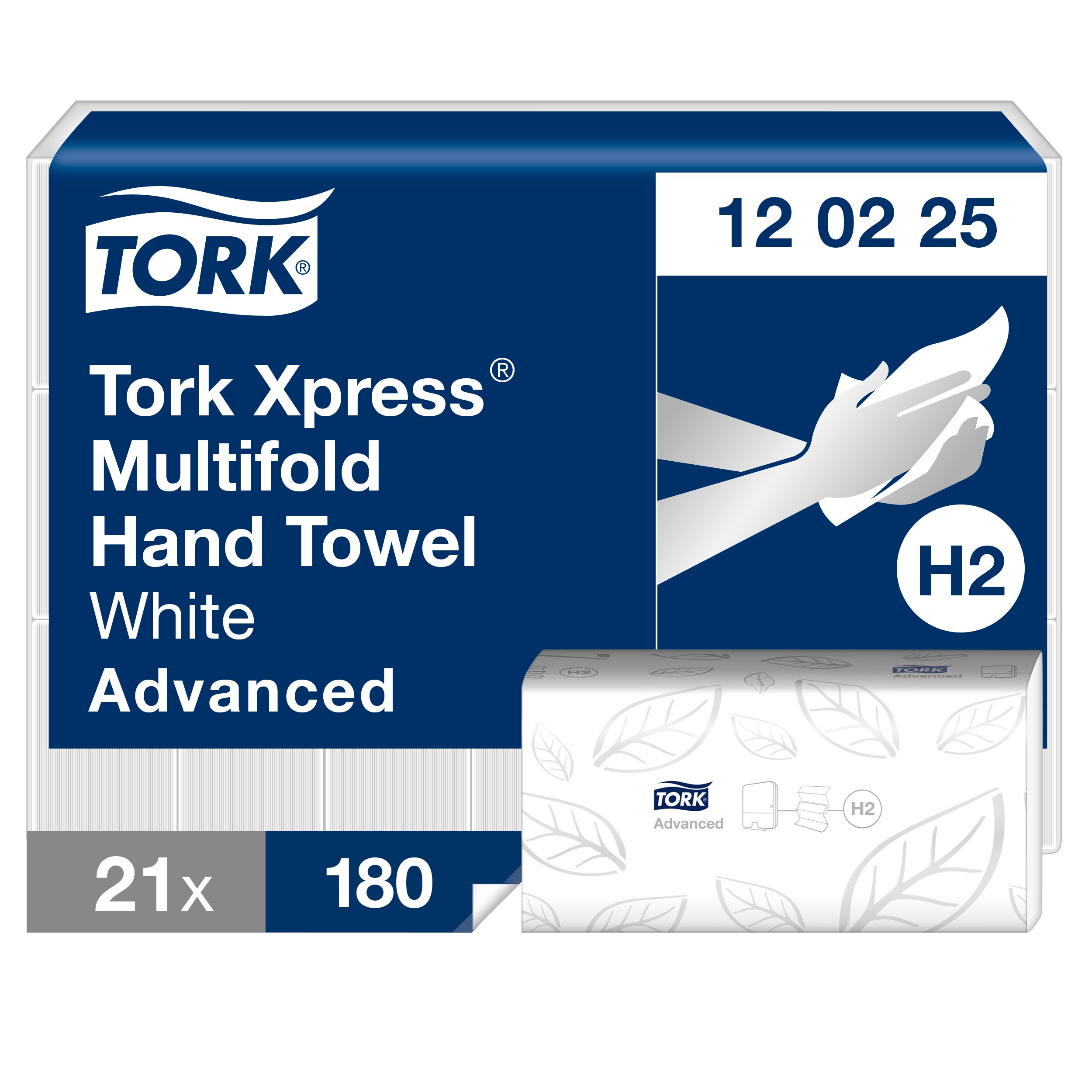 Tork Xpress Folded White Paper Towel, 240 x 213 (Unfolded) mm, 80 x 213 (Folded) mm, 2-Ply, 180 Sheets