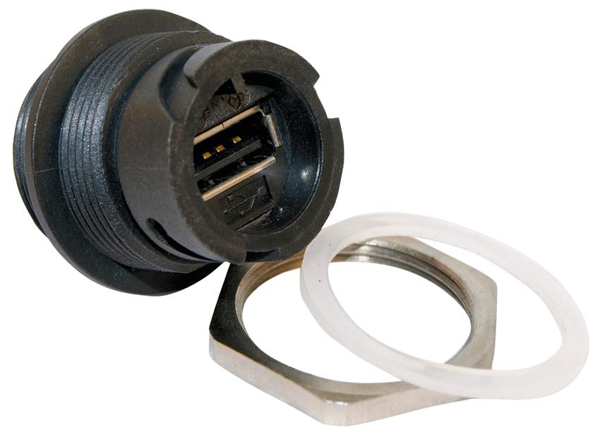 CONEC Straight, Panel Mount, Socket to Socket- Single Port Type A 2.0 IP67 USB Adaptor