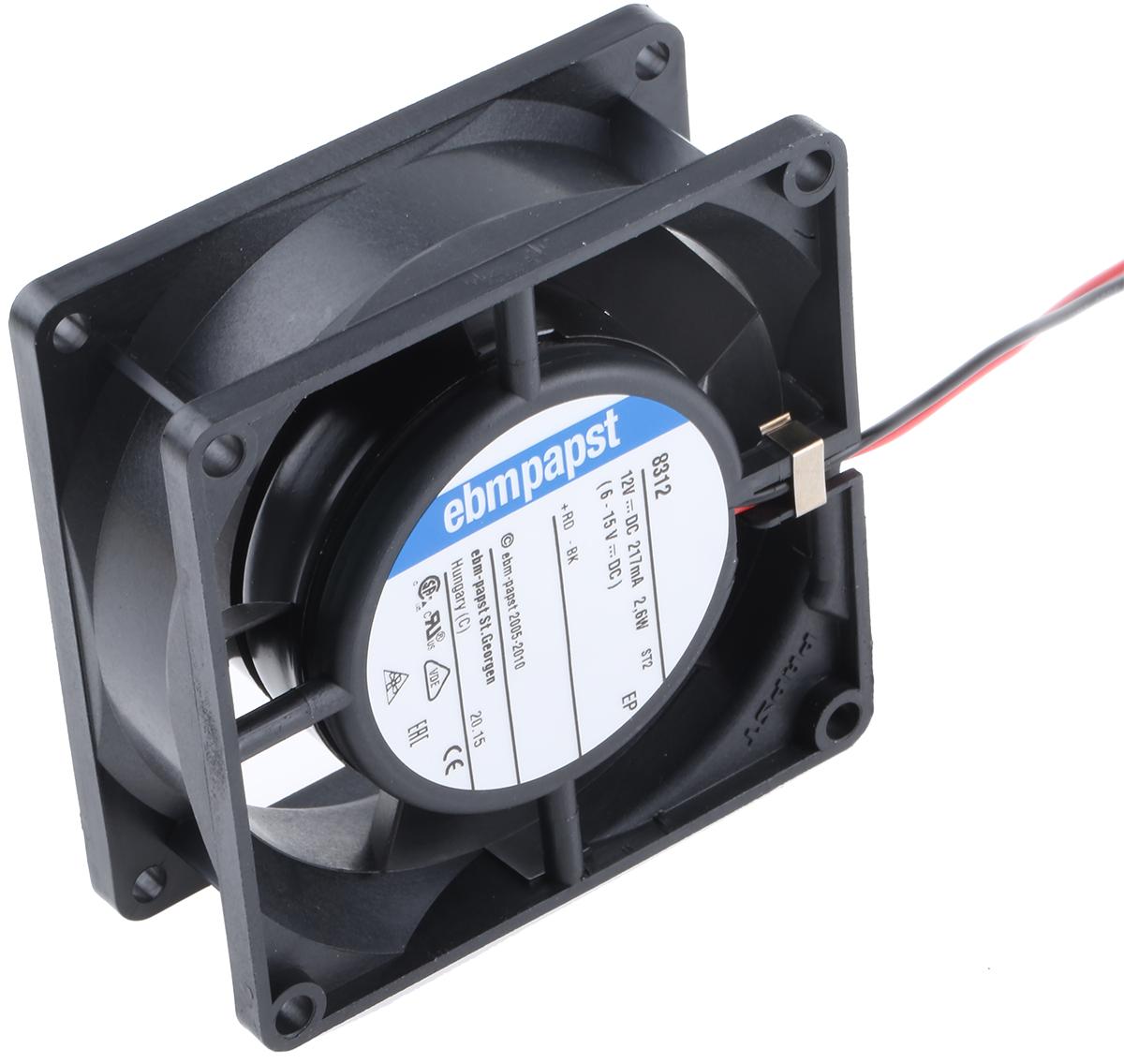 ebm-papst 8300 Series Axial Fan, 12 V dc, DC Operation, 54m³/h, 2.6W, 80 x 80 x 32mm