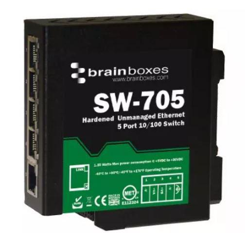 Brainboxes DIN Rail Mount Industrial Ethernet Switch, 5 RJ45 Ports, 100Mbit/s Transmission, 5 → 30V dc