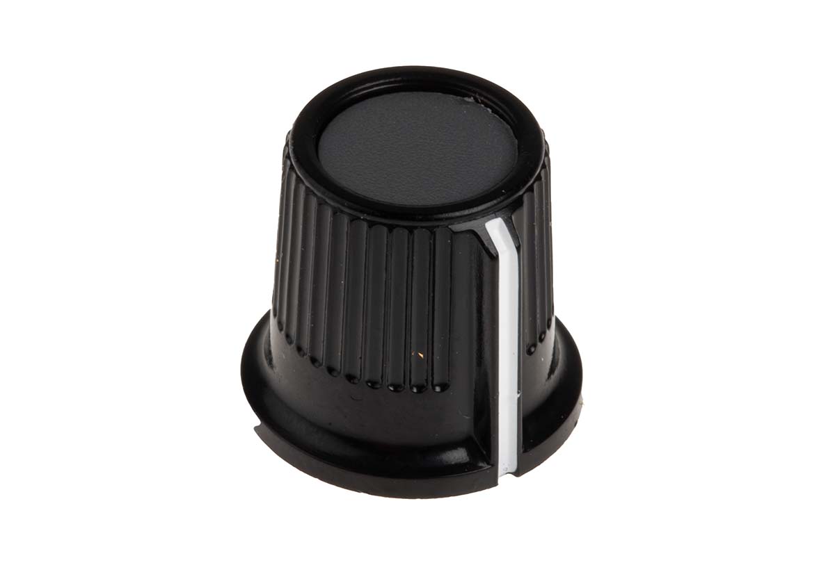 RS PRO 16.2mm Black, Grey Potentiometer Knob for 6.35mm Shaft Splined