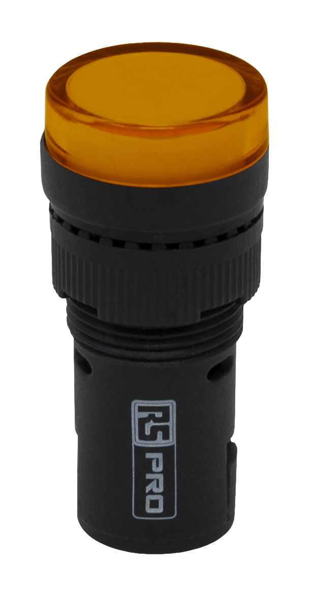 RS PRO, Panel Mount Yellow LED Pilot Light Complete, 16mm Cutout, IP40, Round, 120V ac/dc
