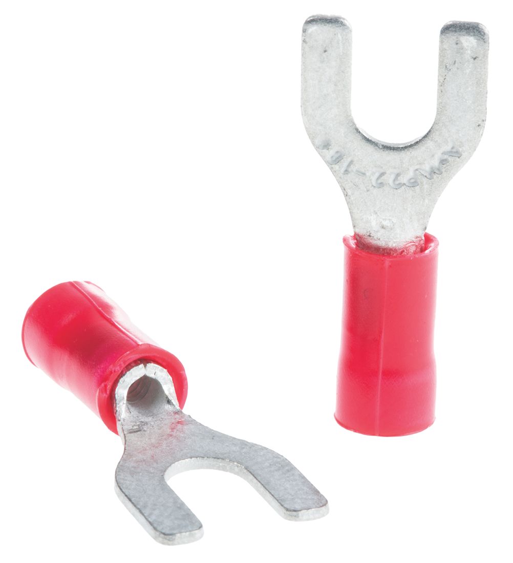 TE Connectivity PLASTI-GRIP Insulated Crimp Spade Connector, 0.26mm² to 1.65mm², 22AWG to 16AWG, M4 Stud Size Vinyl, Red