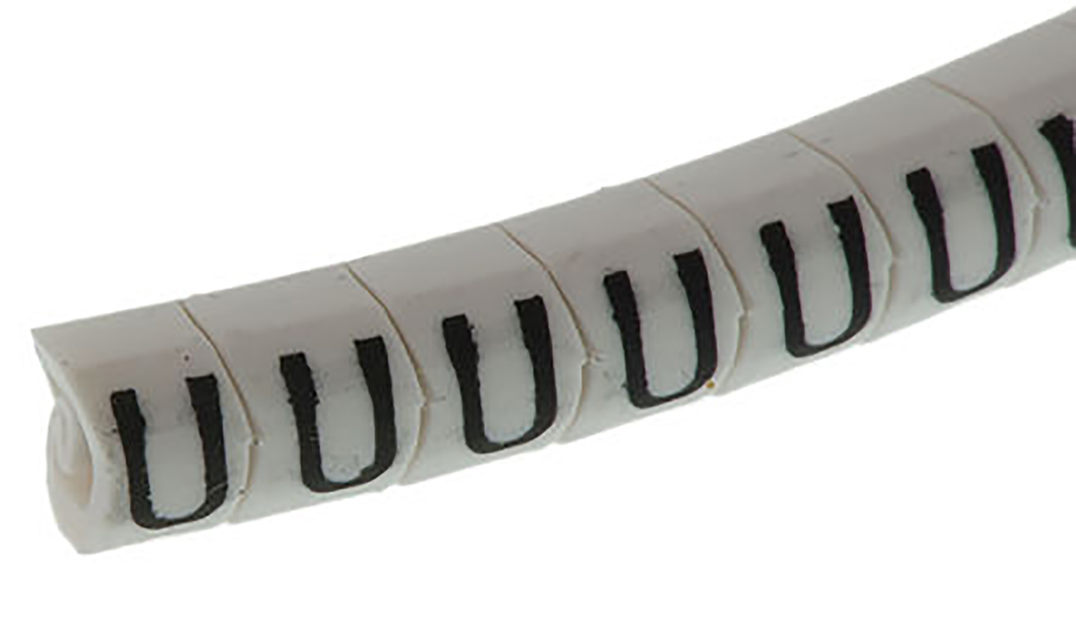 HellermannTyton Helagrip Slide On Cable Marker, Black on White, Pre-printed "U", 1 → 3mm Cable, 901-10437