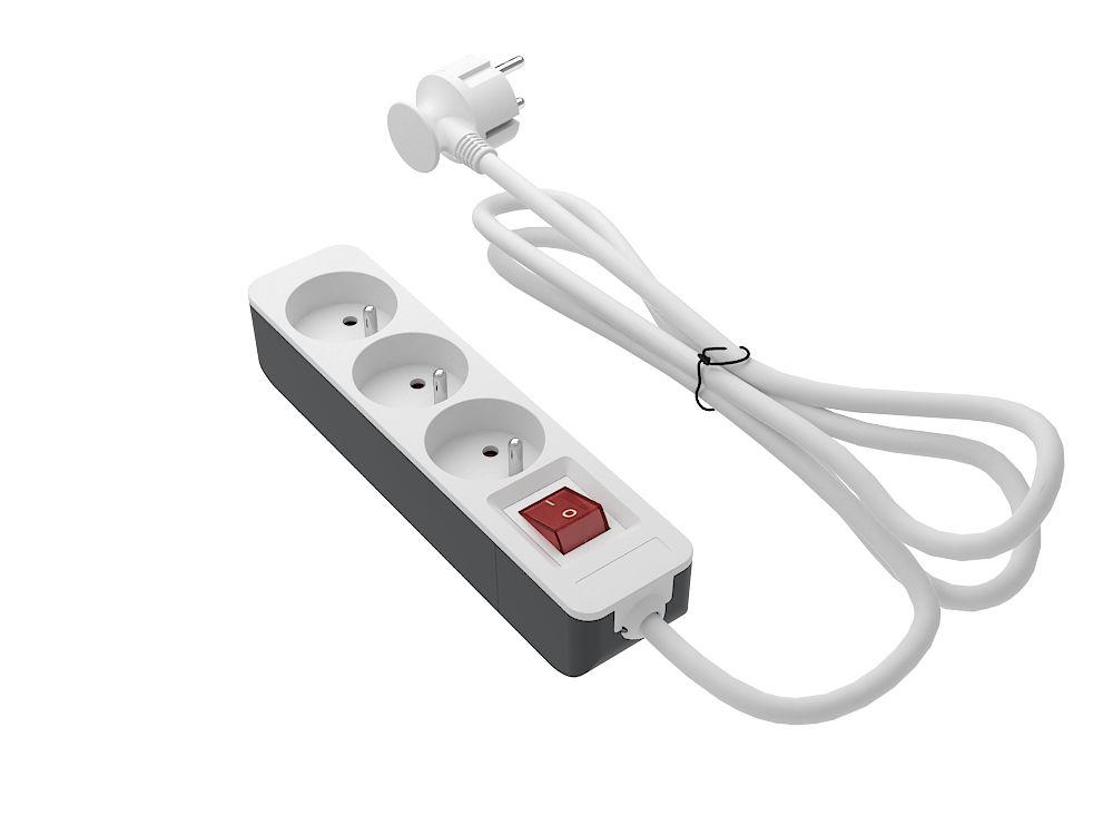 RS PRO 4m 3 Socket Type E - French Trailing Socket, 250 V, IP20