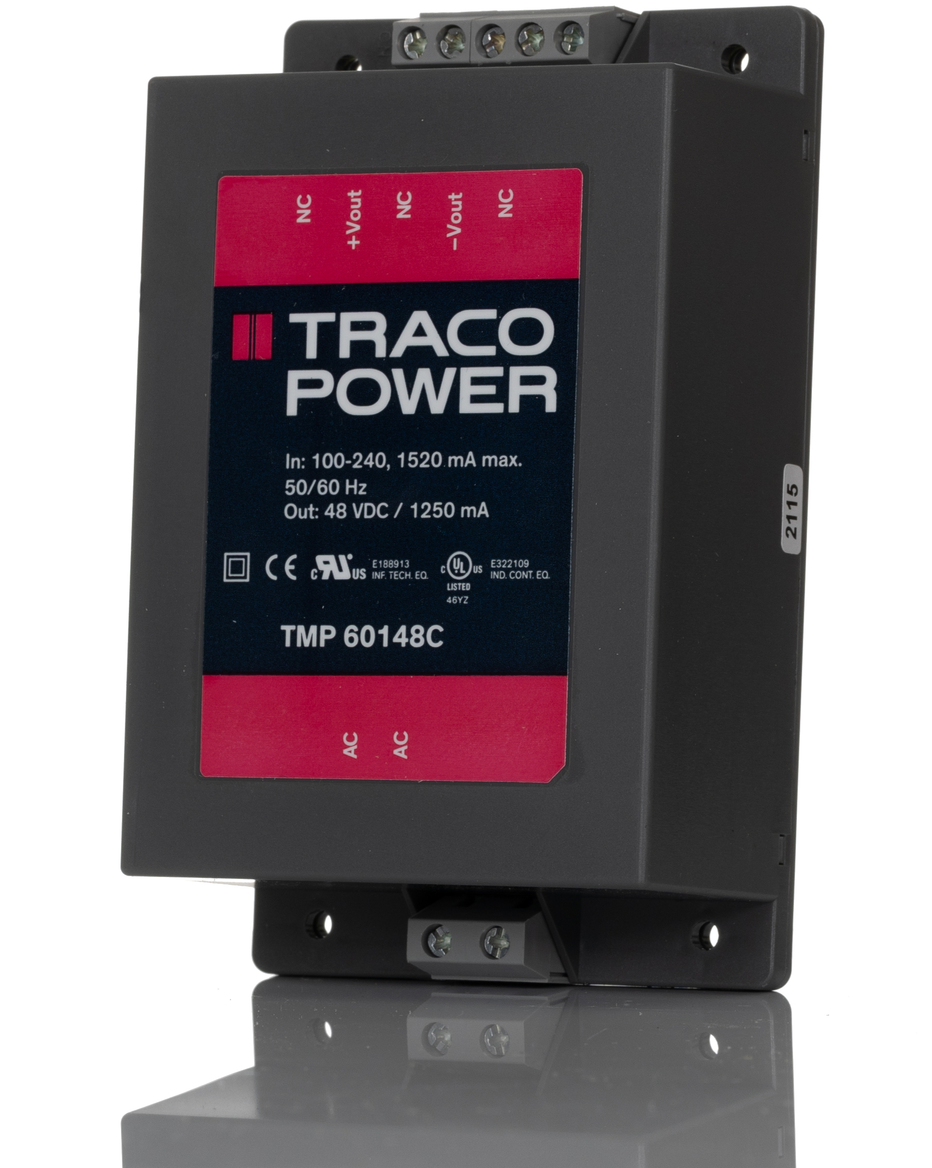 TRACOPOWER Switching Power Supply, TMP 60148C, 48V dc, 1.25A, 60W, 1 Output, 120 → 370 V dc, 85 → 264 V