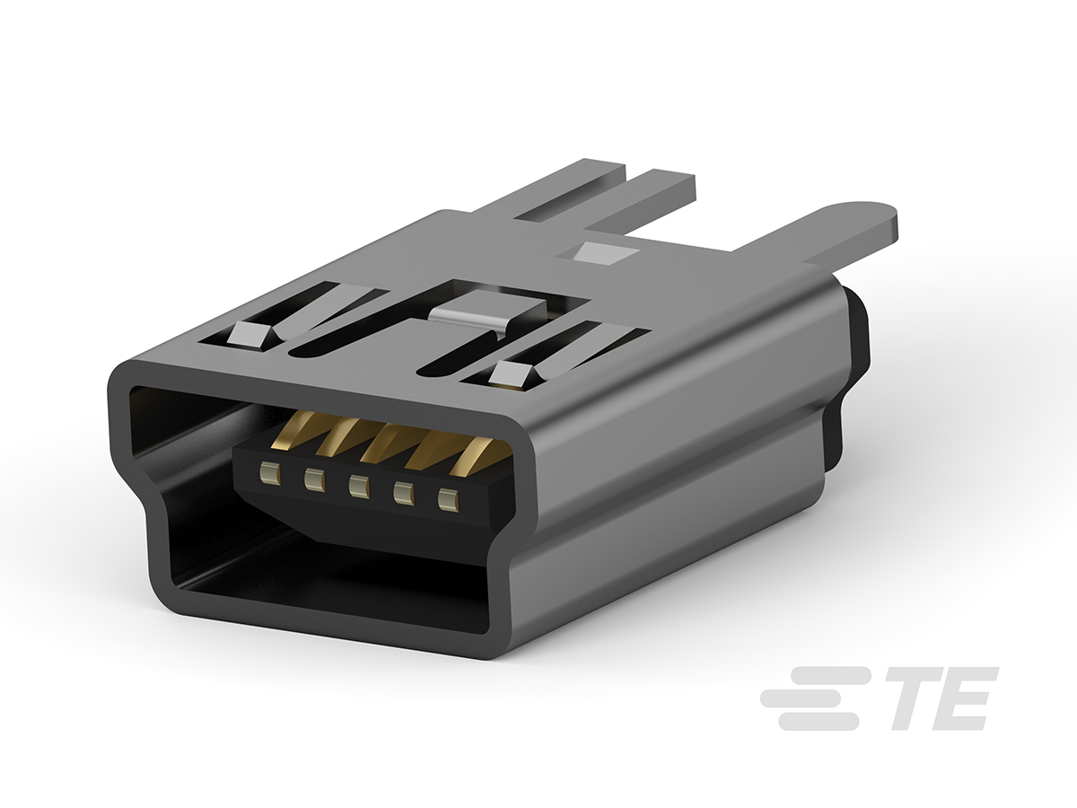 TE Connectivity Straight, Through Hole, Socket Type Mini B 2.0 USB Connector